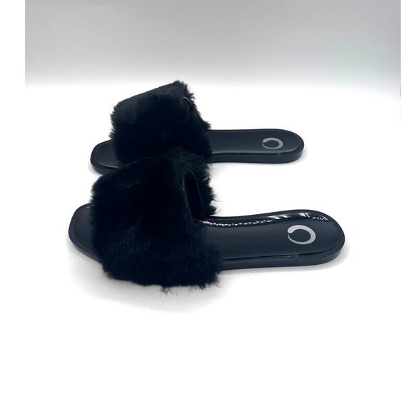 JOURNEE COLLECTION 'DUSK' FAUX FUR BAND SLIDE SANDALS BLACK WOMENS 7M NEW - Picture 5 of 12